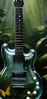 Guitar with tropical design in jungle background