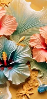 Colorful tropical hibiscus flowers with a beach theme for mobile wallpaper.