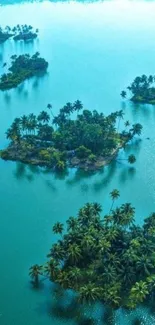 Aerial view of tropical islands with turquoise water and lush greenery.