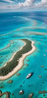 Aerial view of a stunning tropical island surrounded by turquoise waters.