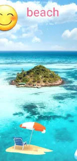 Tropical island with turquoise sea and sunny beach.