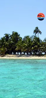 Tropical island with palms and turquoise seas.