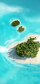 Aerial view of a tropical island with turquoise waters and sandy beaches.