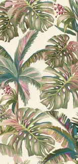 Tropical leaf wallpaper with lush monstera design.