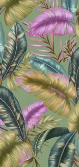 Vibrant tropical leaf pattern wallpaper.