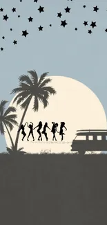 Tropical night mobile wallpaper with dancing silhouettes.