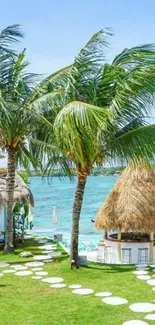 Tropical beach with palms and ocean view, perfect for a serene escape.