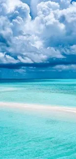 Beautiful tropical beach with aqua ocean and clouds mobile wallpaper.