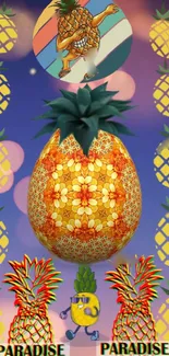 Tropical pineapple art wallpaper with vibrant colors and detailed patterns.