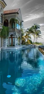 Luxurious tropical seaside villa with ocean view.