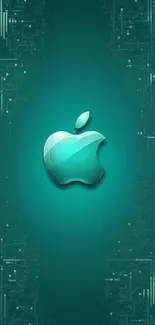 Turquoise Apple-themed wallpaper with tech design.