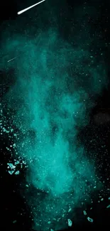 Turquoise cosmic cloud with vibrant sparks and mystical dark background.