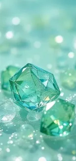 Turquoise crystals and gems shining in light.
