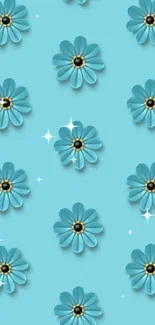 Turquoise background with daisy pattern wallpaper.