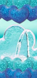 Turquoise heart ice-themed mobile wallpaper.