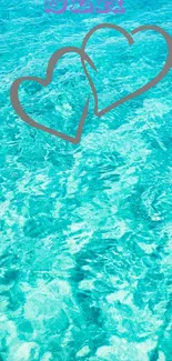 Turquoise ocean background with heart outlines on a mobile wallpaper.