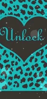 Blue leopard heart wallpaper with 'Unlock' text.