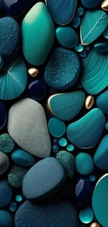 Artistic turquoise pebbles mobile wallpaper with elegant textures.