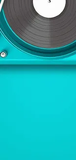 Turquoise turntable with a stylish vinyl record on a vibrant background.