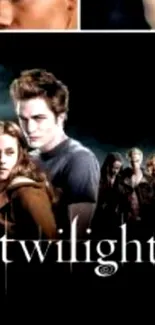 Twilight Saga wallpaper featuring main characters in a dark, mysterious setting.