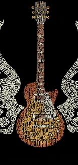 Typographic guitar art wallpaper with a black background.