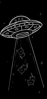 Black wallpaper with UFO and cats design.