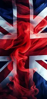 UK flag with abstract red smoke design for a vibrant mobile wallpaper.