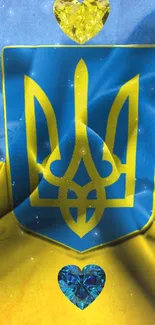 Ukrainian emblem with blue and yellow hearts.