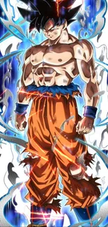 Ultra Instinct anime character with energy aura in vibrant colors.