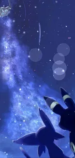 Umbreon gazes at a galaxy-filled night sky with stars.