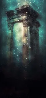 Mystical underwater ruins with submerged ancient columns.