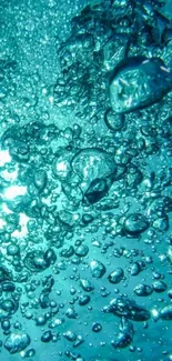 Teal bubbles floating underwater creating a serene and peaceful scene.