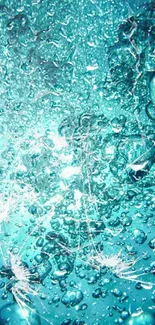 Turquoise underwater bubbles creating a serene and calming effect.