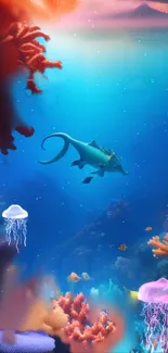 Surreal underwater scene with vibrant marine life and mystical sea creatures.