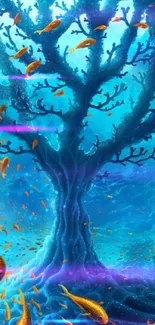 Underwater fantasy tree with goldfish