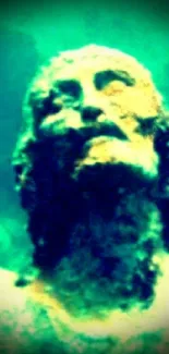 Underwater statue with serene expression