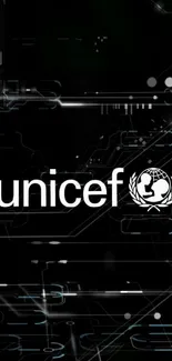 UNICEF logo on a black background, mobile wallpaper style.