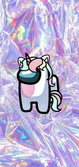 Unicorn Among Us character on a holographic background wallpaper.