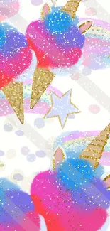 Colorful unicorn cotton candy and stars wallpaper.