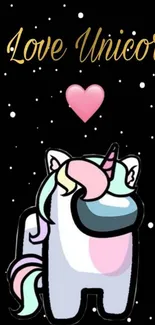 Cute unicorn gamer wallpaper with heart and stars.