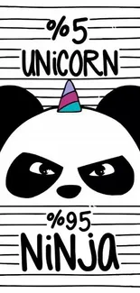 Panda with unicorn horn and ninja eyes on a striped background wallpaper.