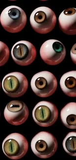 Wallpaper featuring a unique pattern of various eyeballs.