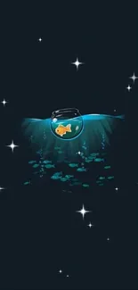 Fishbowl in dark ocean mobile wallpaper with unique aquatic design.