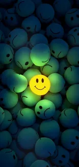 Yellow smiley face stands out on dark blue background, creating a cheerful vibe.