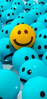 Blue and yellow emoticon balls wallpaper.