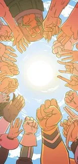 Animated hands reach towards the sun, symbolizing unity and diversity.