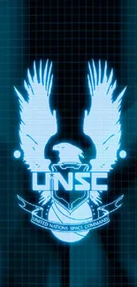 UNSC logo on a futuristic grid background in blue tones.