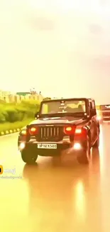 Jeeps on a vibrant road reflecting city adventure and style.