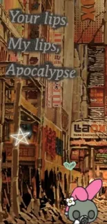 Anime city wallpaper with stars and apocalyptic theme.