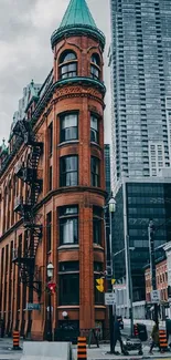 Urban scene with historic building and skyscrapers, perfect cityscape wallpaper.